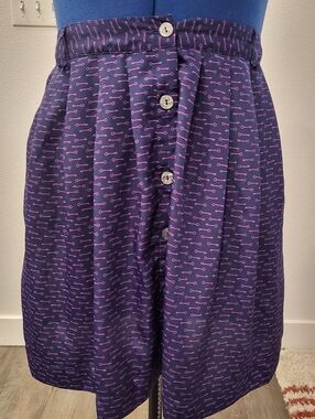 Vintage Xhileration Button Purple Skirt with Pink Key Pattern Size L Belt Loops